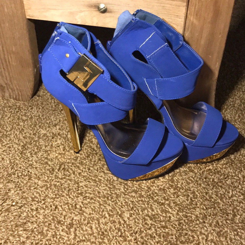 Blue gold high heels